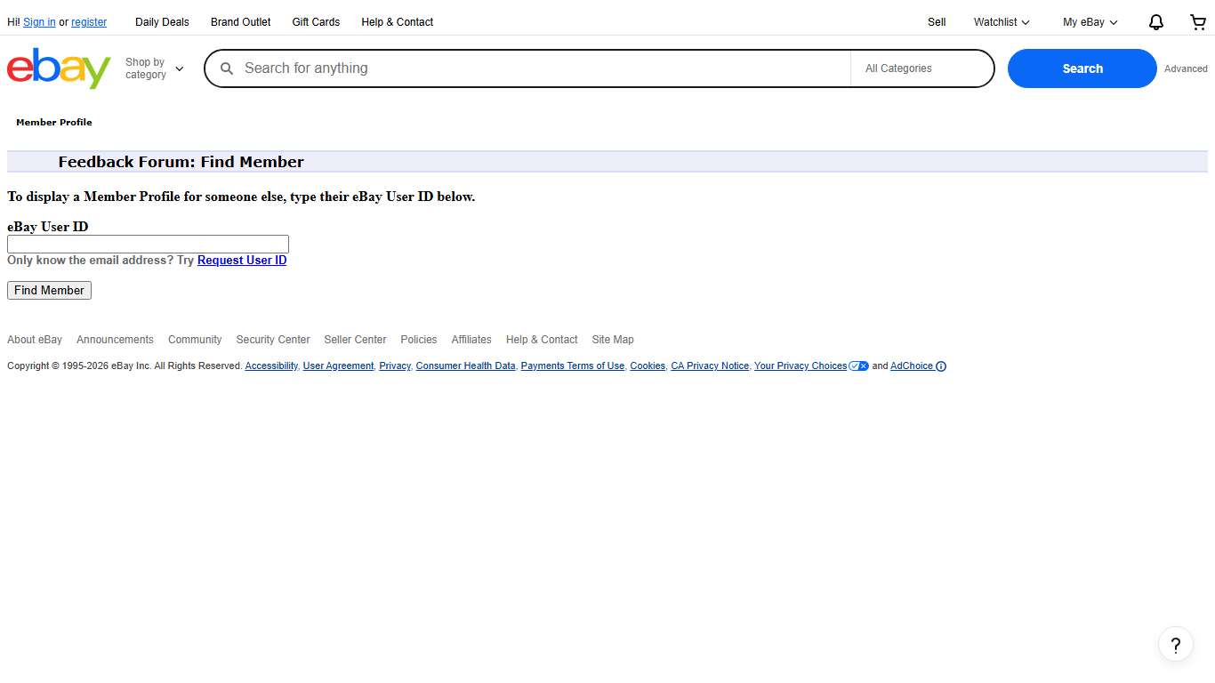 eBay Services: Feedback Forum: Find Member
