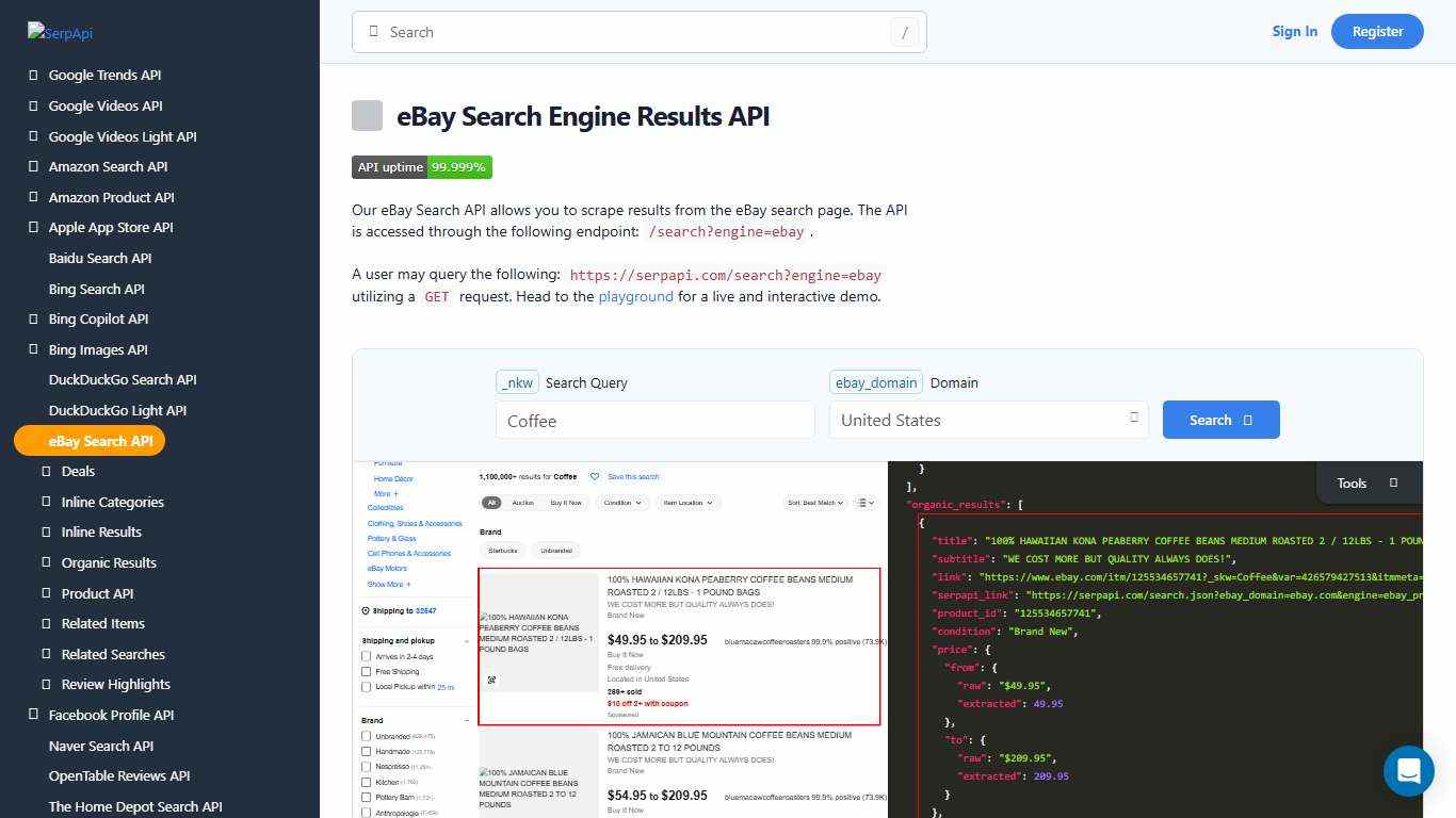 eBay Search Engine Results API - SerpApi
