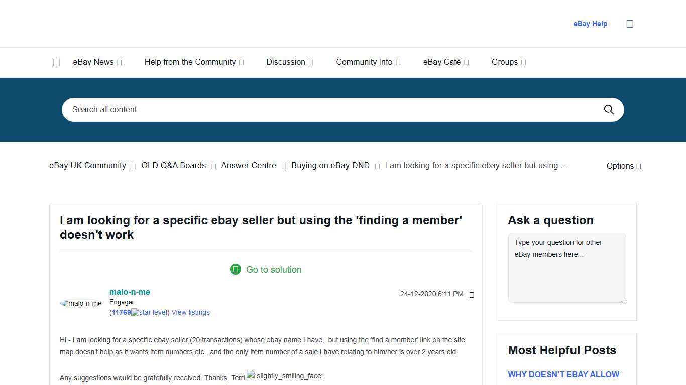 Solved: I am looking for a specific ebay seller but using ... - UK eBay Community